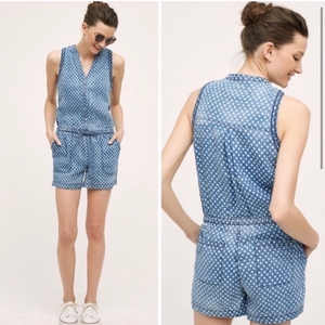 Anthropologie Blue Polka Dot Romper